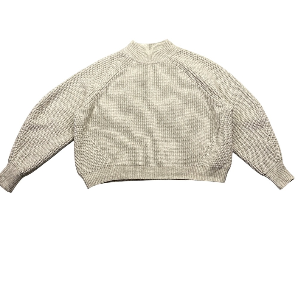 HM Ribbed Mock‎ Neck Sweater Beige Women's Size S Cropped Relaxed Fit